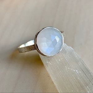 White Moonstone Gemstone Statement Ring US 7